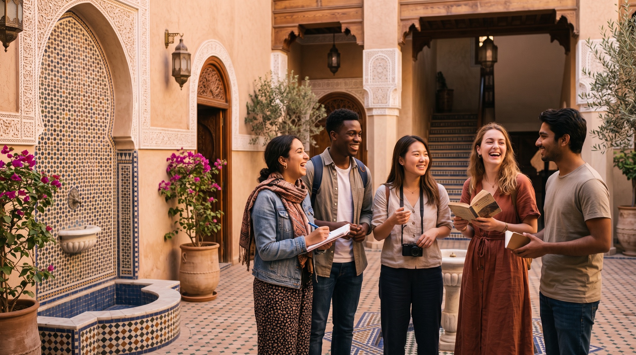 Studenti in un cortile marocchino durante un viaggio studio