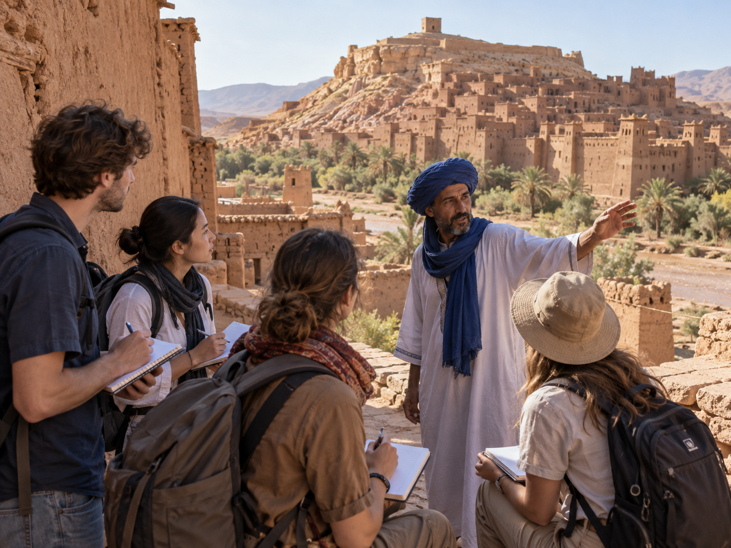 Gruppo davanti a un’architettura tradizionale in terra